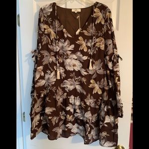 Entro ruffles floral tunic dress sz L NWT